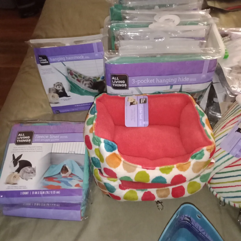 Animal supplies, cages, and food